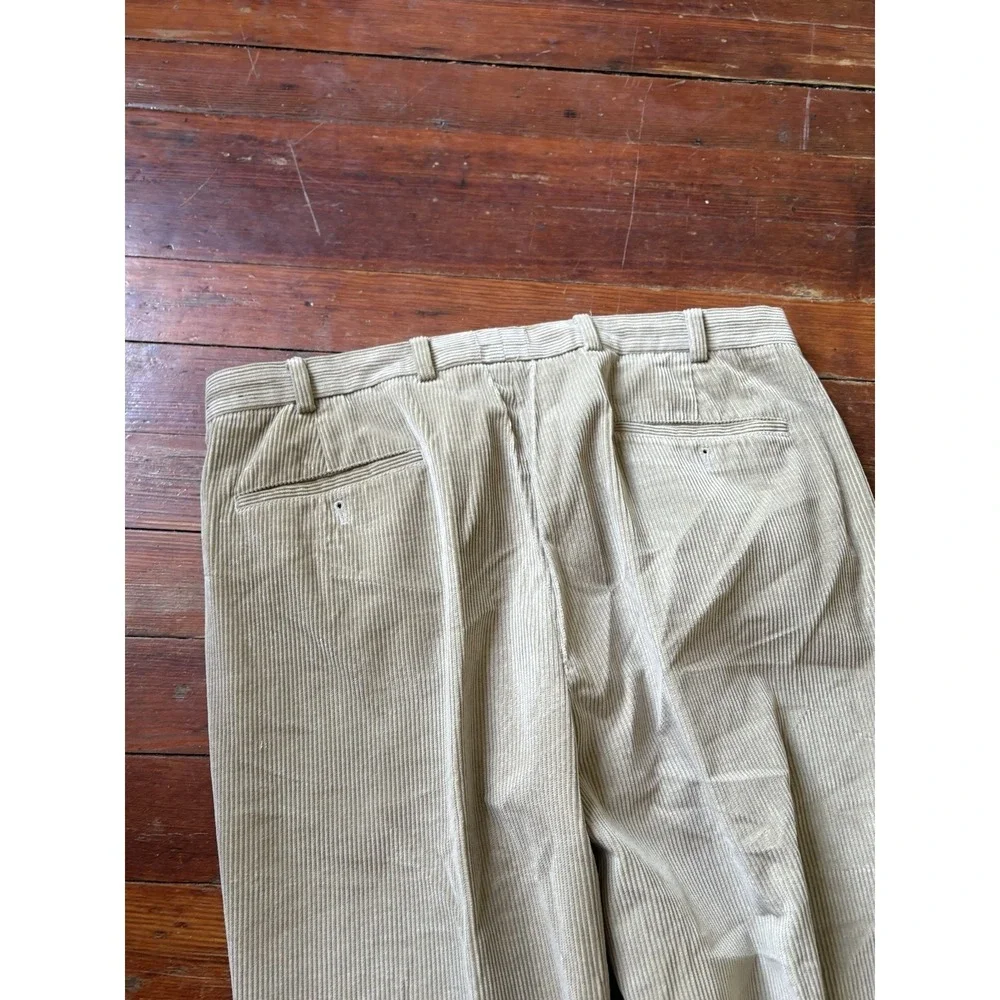 Brooks Brothers Elliot Corduroy Pants 38x34 Beige Tan Pleated Cuffed Cotton